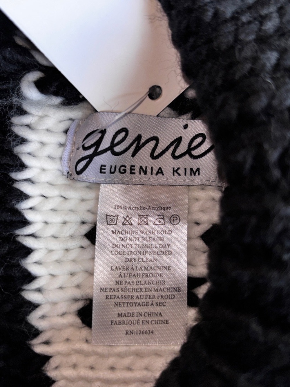 Eugenia Kim Knit Pom Pom Beanie Black White NWT - Picture 5 of 5